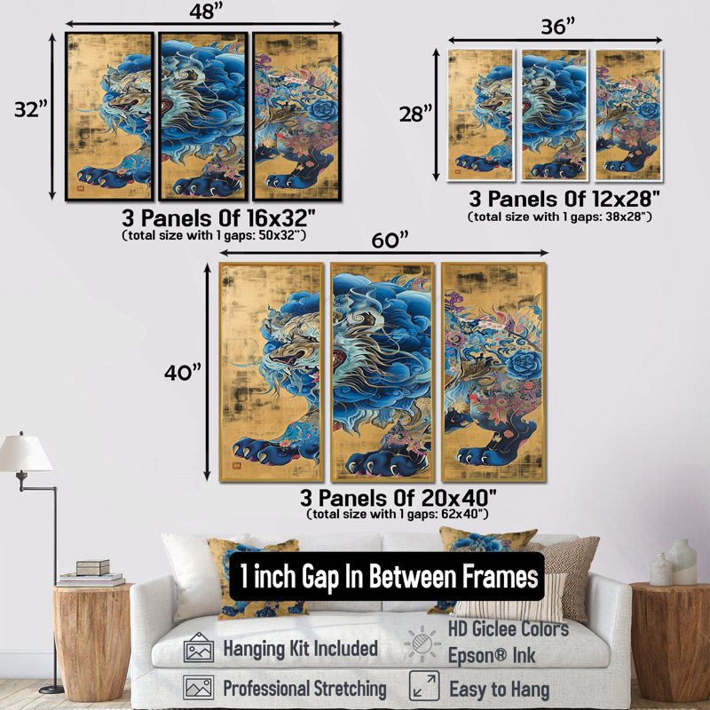 Hertog - Ensemble de salon art mural asiatique, Cadre flottant brun, H 32 po x l 48 po x P 1 po