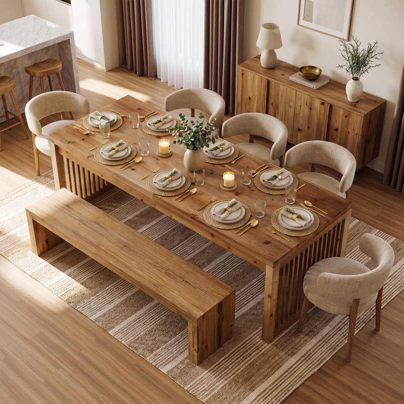 Wood Top Dining Table with Wood Base