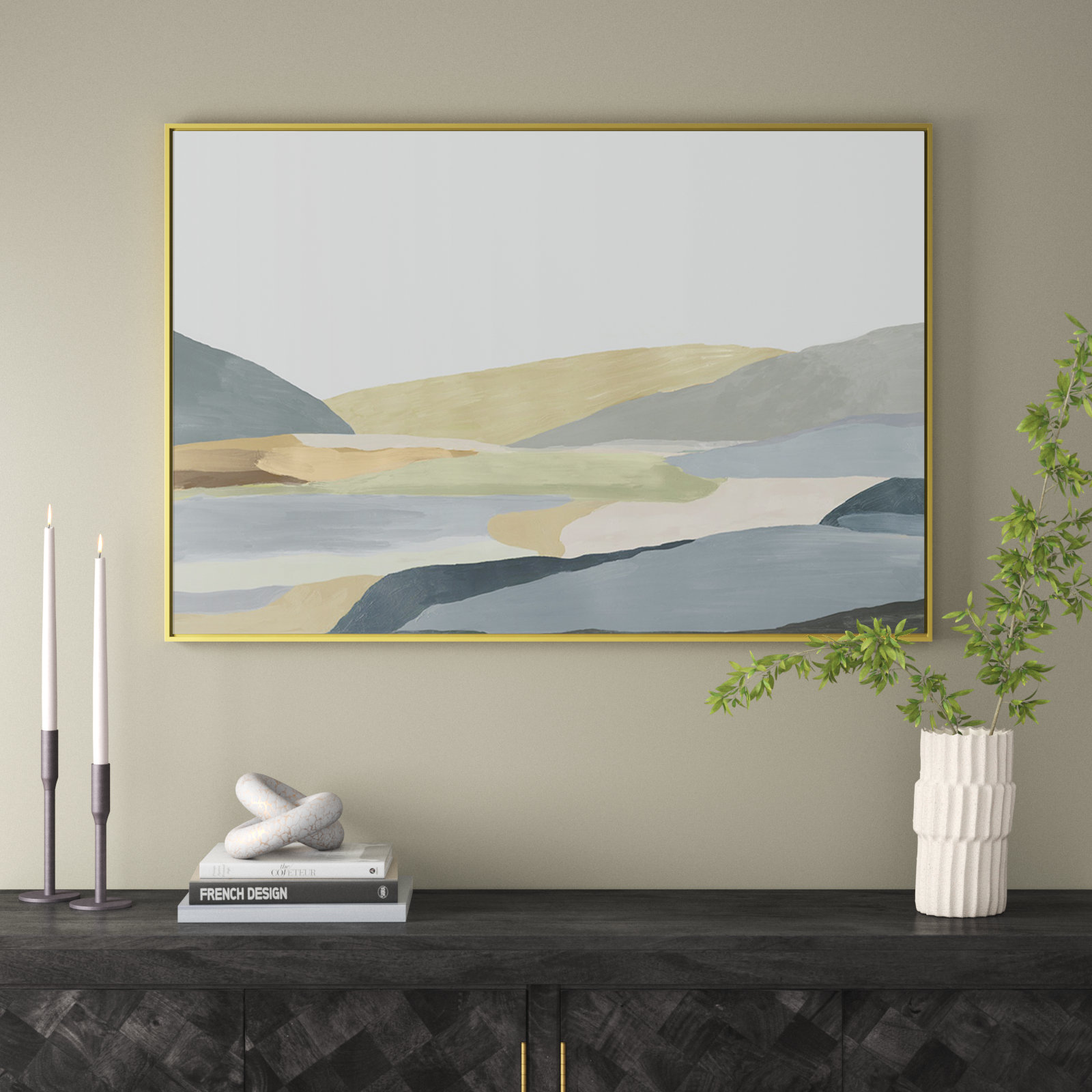 Blair "Warm Hills II" Painting, 41.5" H x 61.5" W x 2" D, Gold Canvas