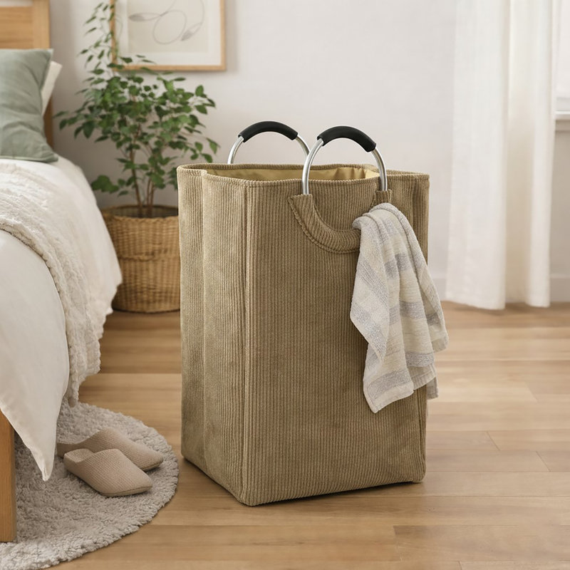 Panier à linge en velours côtelé 55L, Beige