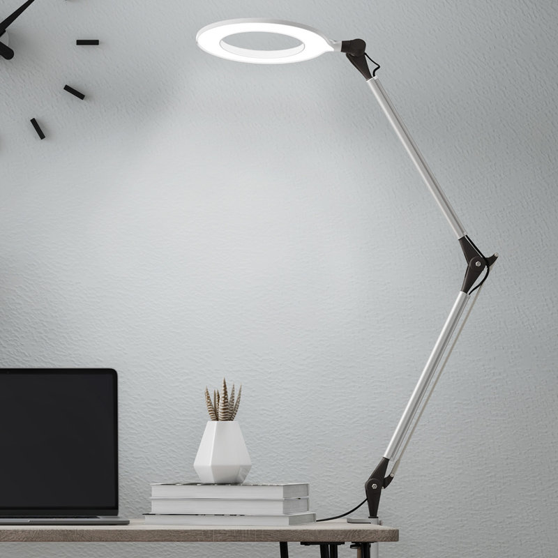 Dezerae 17.5" Silver Desk Lamp, LED Desk Lamp - Swing Arm Architect Lamp with Clamp - Adjustable Natural Sun Lighting for Home Office, Bedroom, or Dorm Room