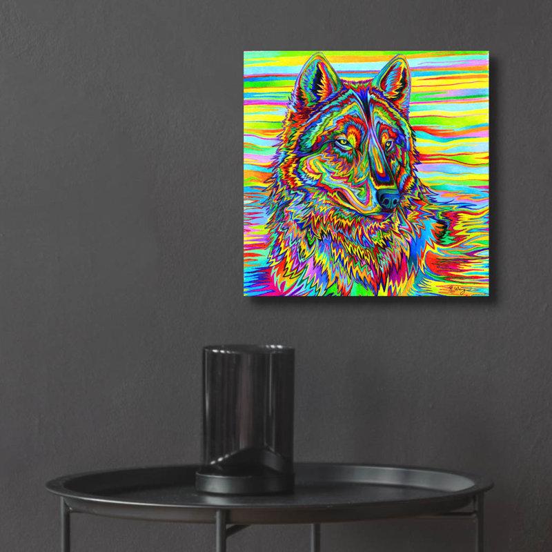 "Loup psychédélique" par Rebecca Wang Art, H 12 po x l 12 po