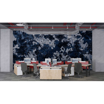 Papier peint à motif camouflage bleu urbain - Papier peint style camouflage bleu marine pour chambre de garçon - Papier peint à thème militaire audacieux pour le garage ou la salle de sport