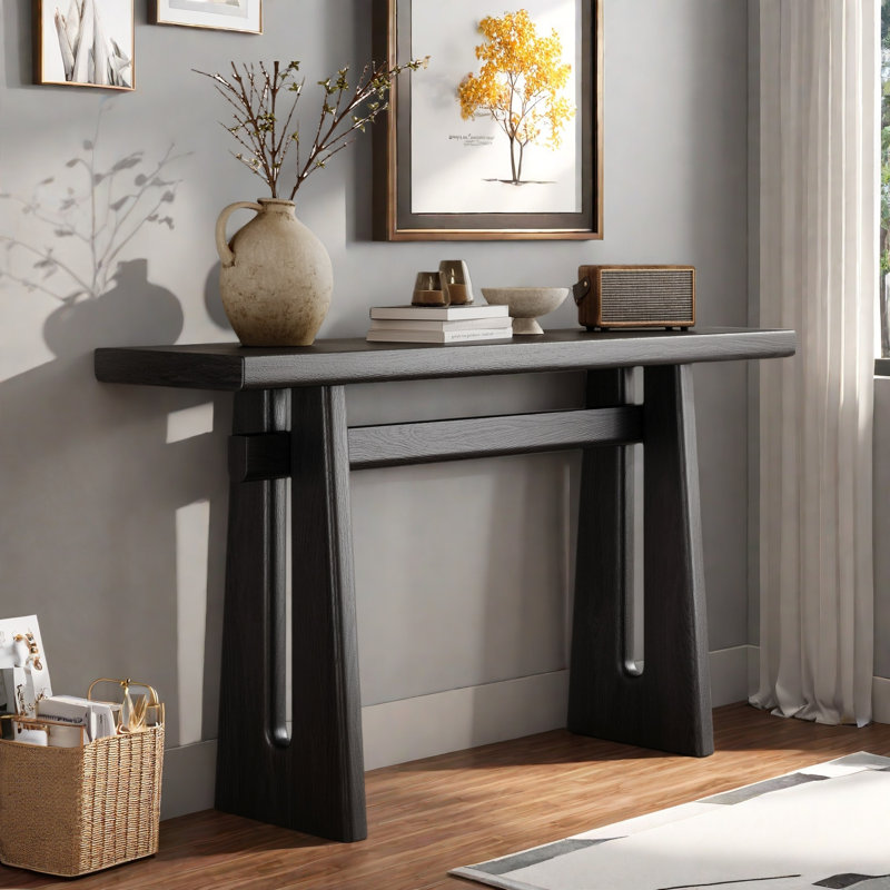 Elegant Console Table With Geometric Silhouette, Black