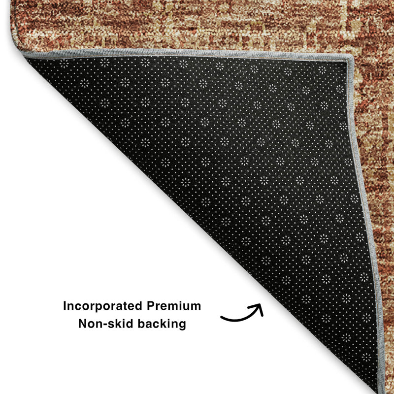 Paprika Red Washable Synthetic Rectangular Rug 2'6" x 3'10"