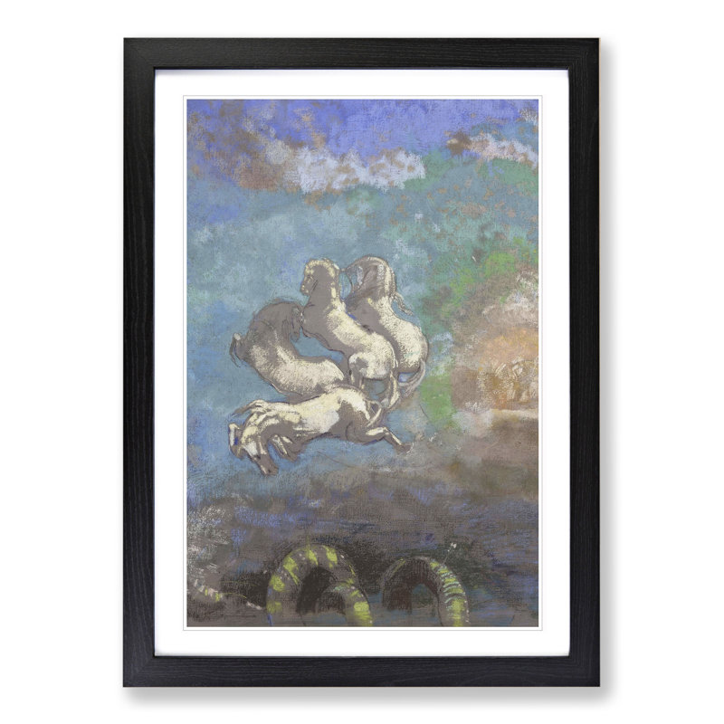 White Horses by Odilon Redon - Picture Frame Painting, 36cm H x 27cm W x 2cm D, Black