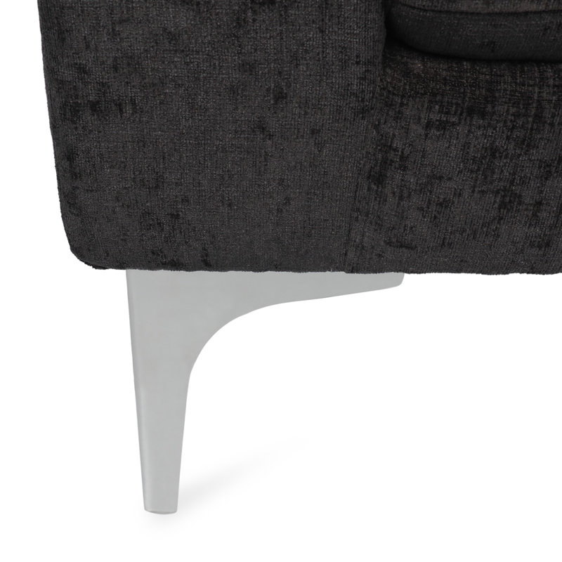 Chaise longue sans accoudoirs touffetée, Tissu noir