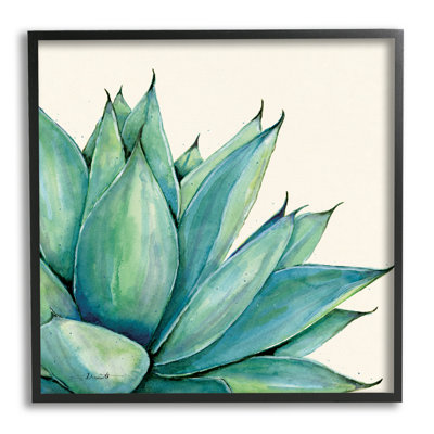 «Aloe Plant Watercolor Style Leaves» par Stephanie Workman Marrott - cadre flottant, impression sur bois