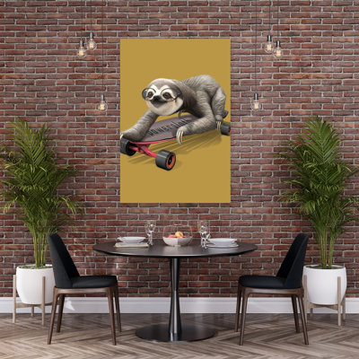 Cool Sloth Skater Contemporary Forest Wall Art Print 1 Piece Wrapped Canvas Wall Art
