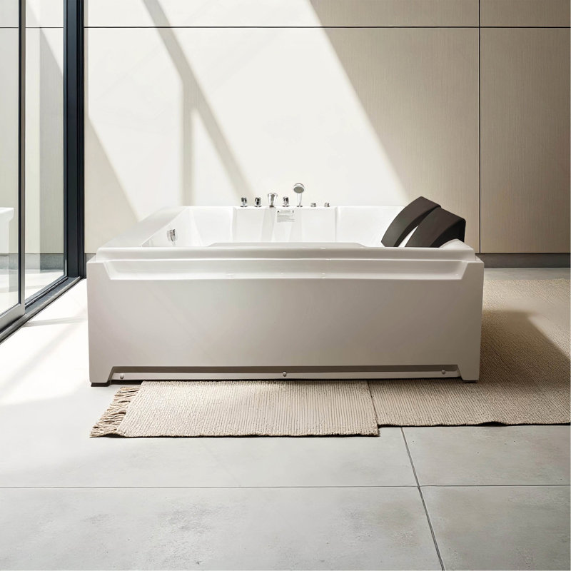 Acrylic, Jetted Bathtub For 2 Person Whirlpool Tub, With UL Certified UPC Certified 3 Sided Apron 110 Gallons Left Drain
