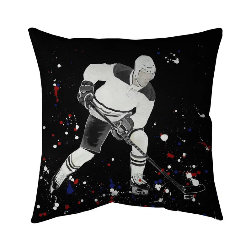Hockey player ready for action - 16"x16" Throw pillow cover - Poly twill - Print on demand, 16"H x 16"W, Black/Red