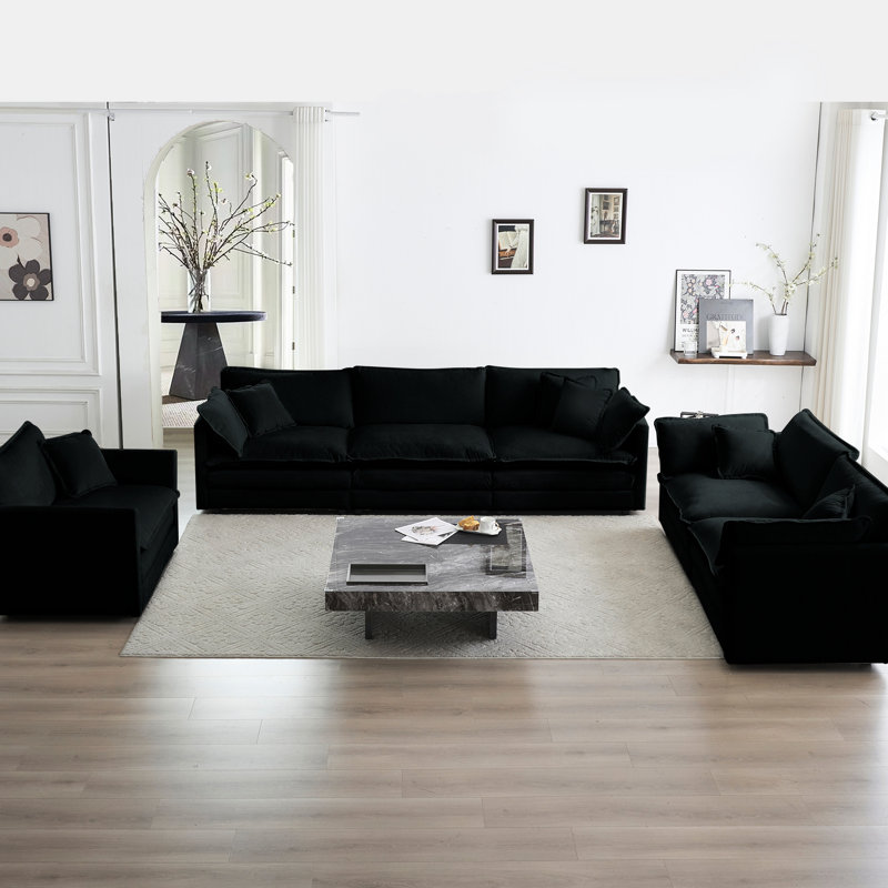 Canapé modulaire extra profond, 3 pièces pour le salon, moderne surdimensionné avec siège et simple chenille noire, canapé modulaire de qualité, look