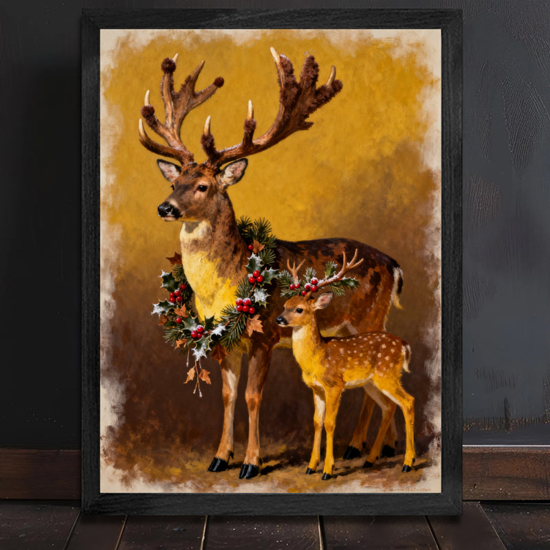 Art mural rétro noir, cerf de Noël, impressions rétro, H 17 po x l 13 po