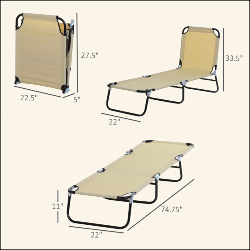 Foldable Outdoor Chaise Lounge Chair, 5-Level Reclining Camping Tanning Chair With Strong Oxford Fabric For Beach, Yard, Patio, Pool