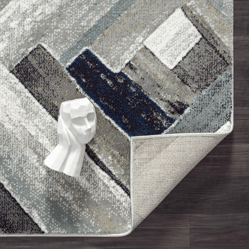 Tapis bleu Modern Farmhouse, Rectangle 3 pi 11 po x 5 pi 3 po