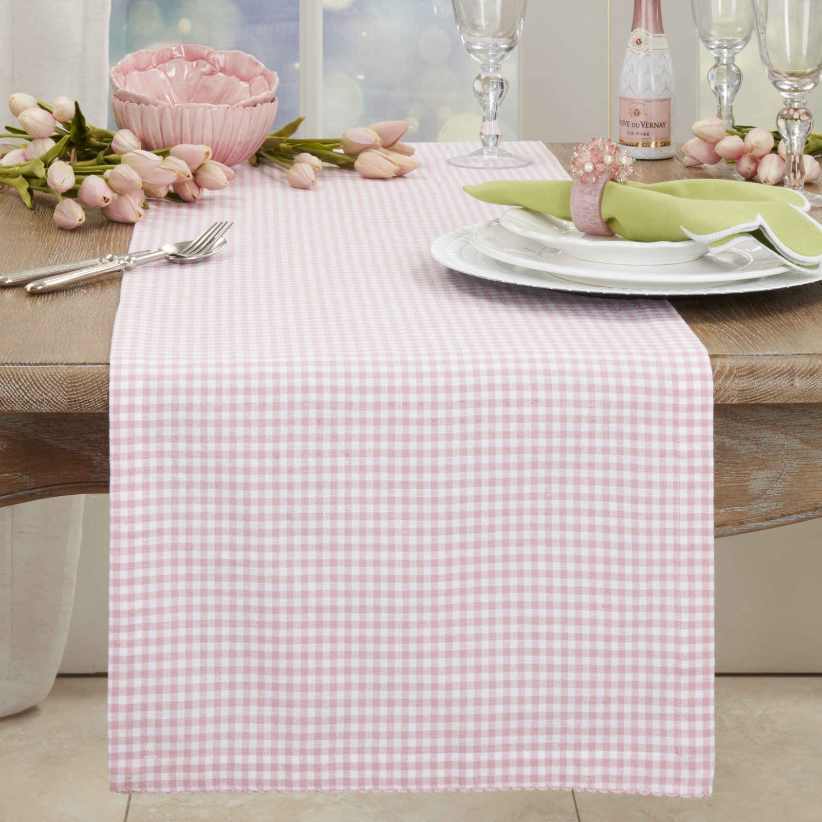 Ishida Gingham Table Runnner, Pink