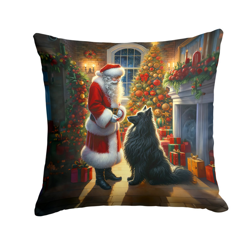 Coussin belge avec un berger et un père Noël, H 18 po x l 18 po