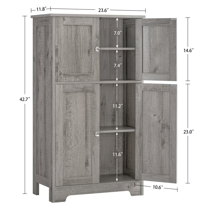 Jussiah Storage Cabinet,Bathroom Storage Cabinet with 4 Doors & Adjustable Shelf, Gray