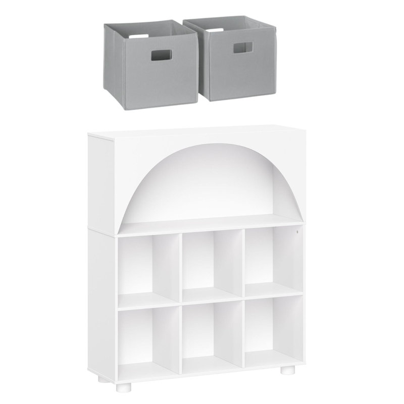 Bibliothèque RiverRidge Kids Curve 35 "avec 6 casiers et une conception arquée, Bacs blancs / gris