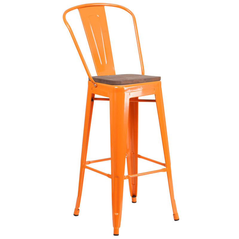 Tabouret de salle à manger en métal Margherite, Orange, Tabouret de bar (siège d'une hauteur de 30 po)