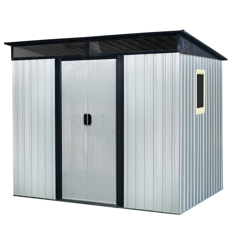 Remise en métal 8 pi x 6 pi, avec éclairage intérieur et extérieur, Blanc/Noir