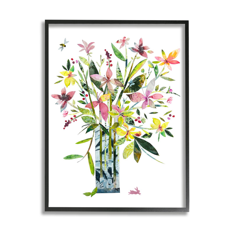 «Abstract Bouquet Vase On Canvas» par Claudia Bianchi, impression, Giclée encadrée noir minuit, H 30 po x l 24 po x P 1,5 po