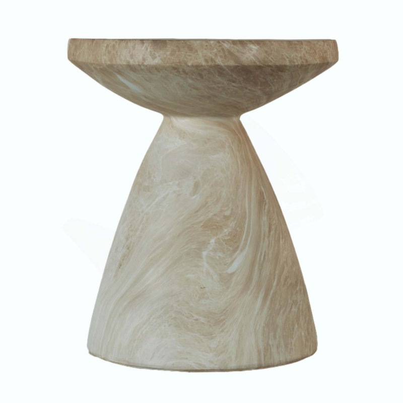 Cement Faux Terrazzo Outdoor End Table, Modern Small Round Side Table, Tree Stump Garden Stool Drum Table for Indoor & Outdoor Patio Garden
