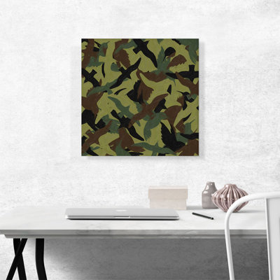 " Army Green Brown Black Camo Camouflage Bird Pattern " Painting Print