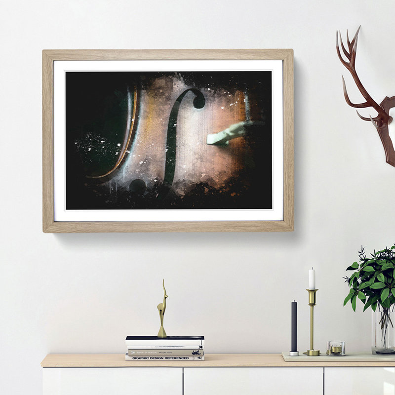 Curves of the Cello - Framed Print, 24cm H x 33cm W x 2cm D, Oak Framed