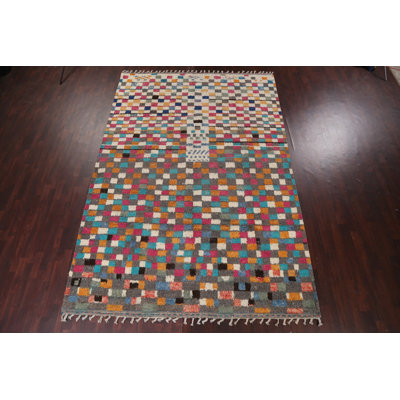Tapis marocain à carreaux en laine noué à la main 9 x 13
