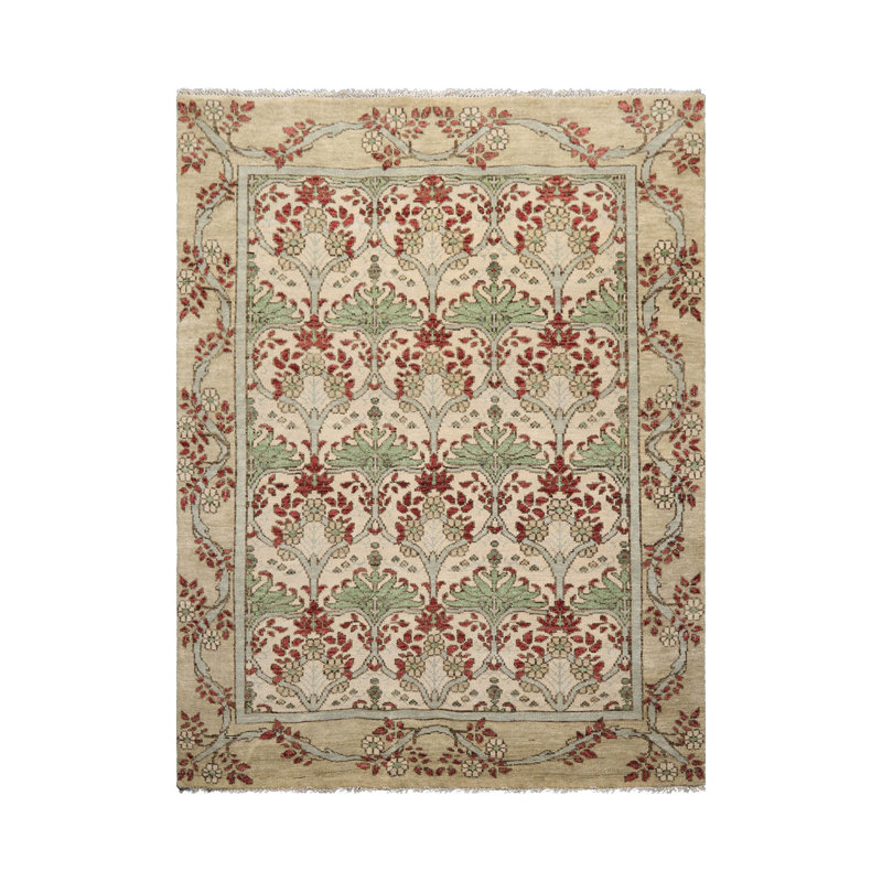 Tapis oriental multicolore en laine noué à la main beige Oushak, Rectangulaire 8 pi x 10 pi