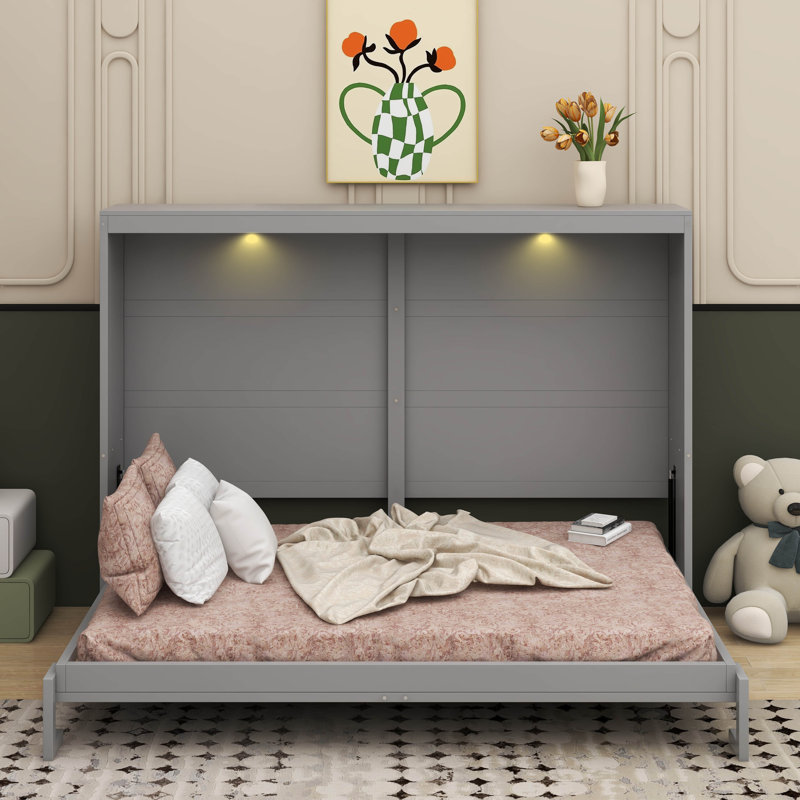 Grand lit escamotable avec DEL, Gris