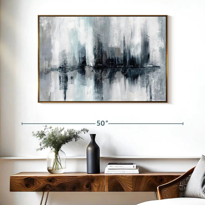 Lumières de port indigo, Cadre flottant doré, 40 po x 27 po