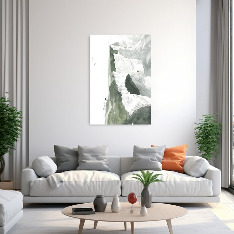 Birds Over Ocean Cliffs Dramatic Peaceful Serene Bird Coastal Landscape Wall Art Print 1 Piece Wrapped Canvas Wall Art