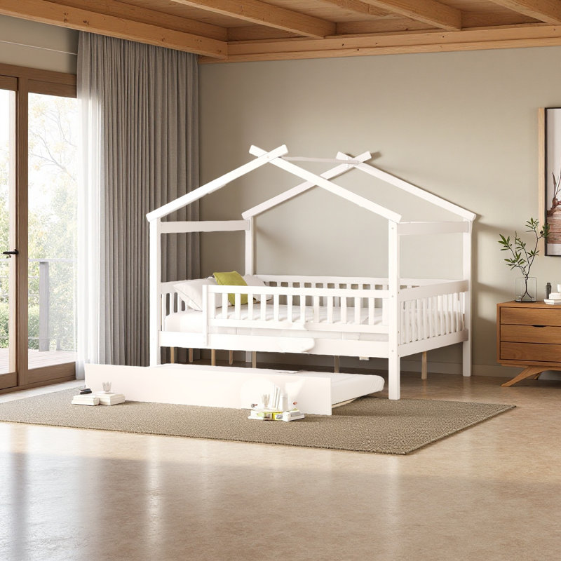 Lit en bois avec couchette, Double, Blanc