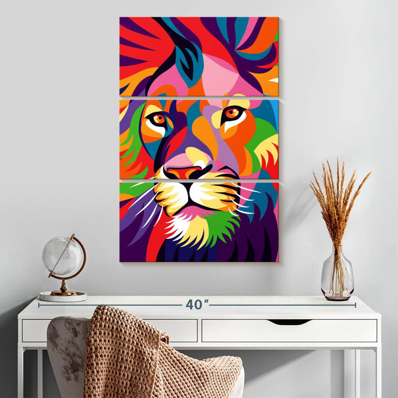 Portrait de lion coloré, H 32 po x l 20 po