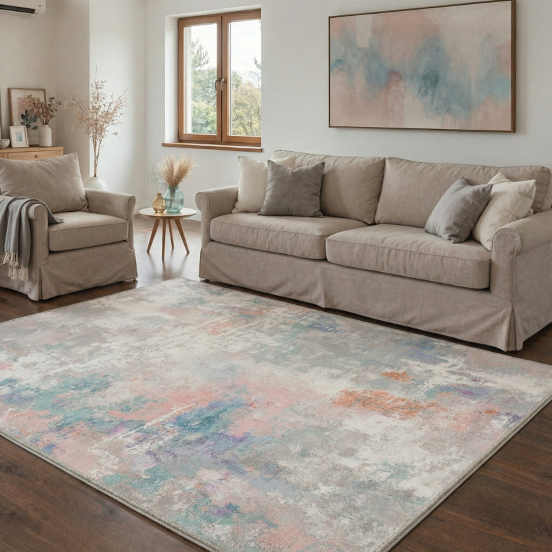 Tapis beige / rose / vert Pavelina, Rond 5 pi