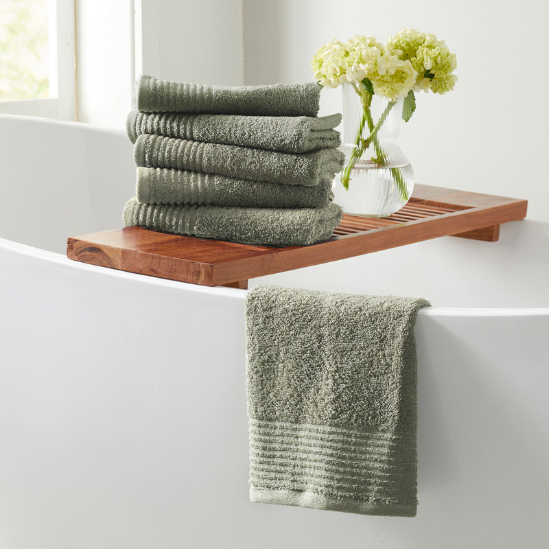 Olive Green Cotton 6-Piece Hand and Washcloth Set