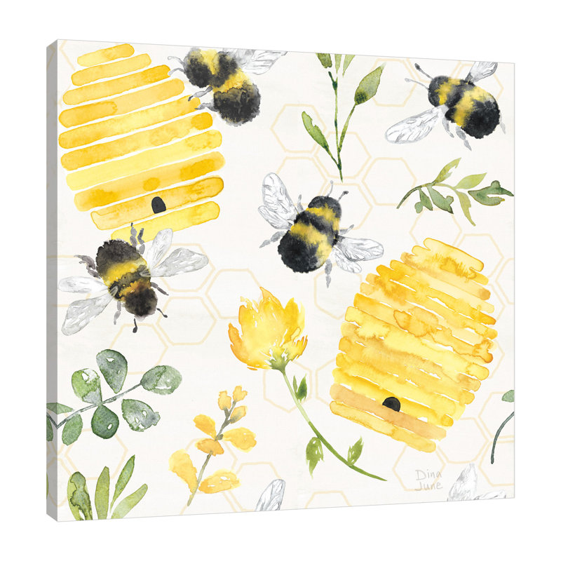 «Bee Harmony Pattern V», toile tendue par Dina June, H 18 po x l 18 po x P 1,5 po