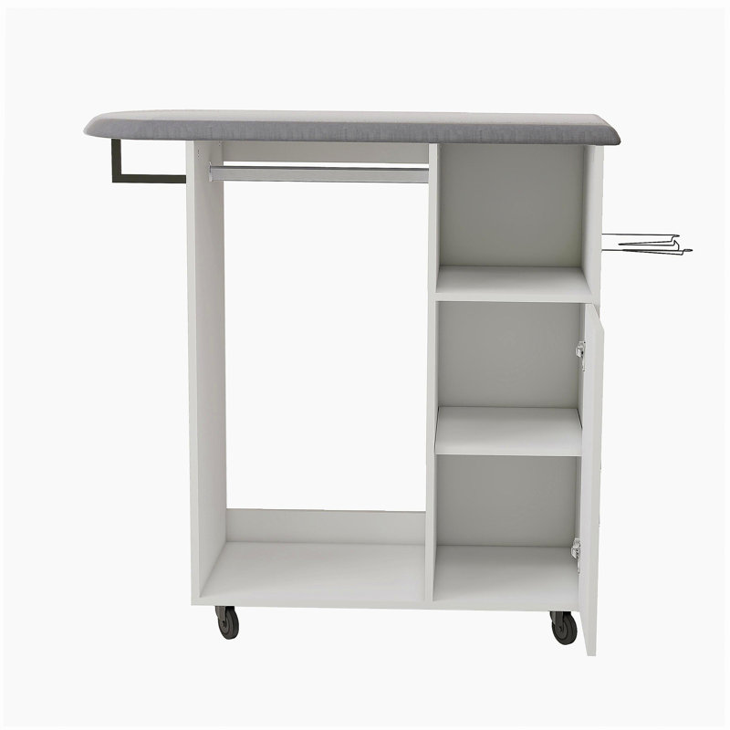 Chariot à repasser avec planche à repasser roulante, armoire à repasser polyvalente avec roues, solution de repassage compacte pour salle de lavage, chambre à coucher, vestiaire - blanc