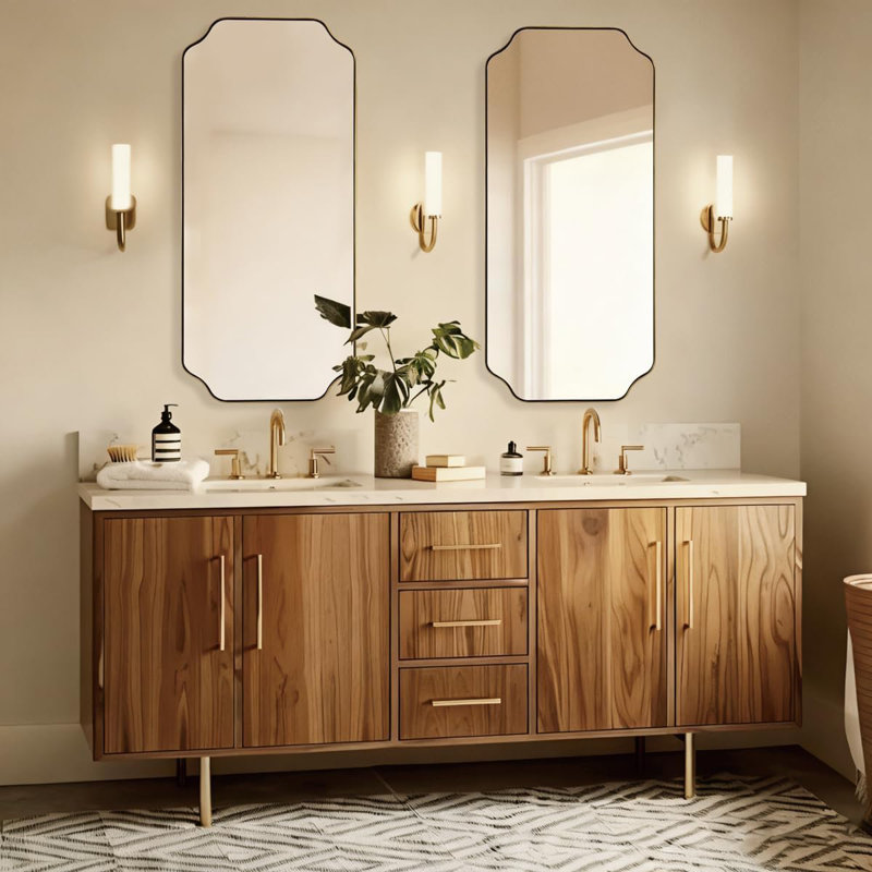 Miroir de salle de bain Modern Cadre en acier inoxydable, 48 po x 24 po, Or brossé