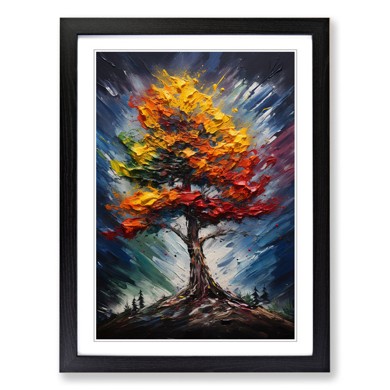 Pine Tree Action Painting - Single Picture Frame Print on Wood, Black Framed, 34cm H x 25cm W