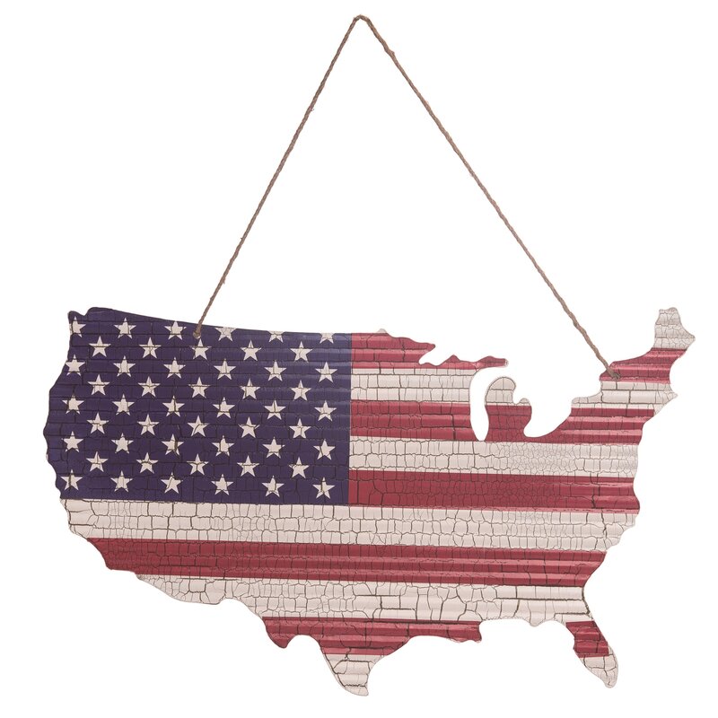 Bodrul 4th of July USA Flag Cutout with Hanger Wall Décor
