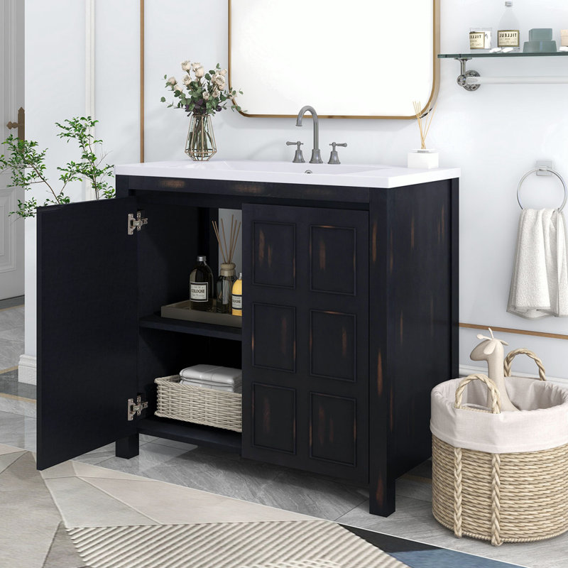 Meuble-lavabo sur pied simple 17,9 po avec plateau en résine Miala