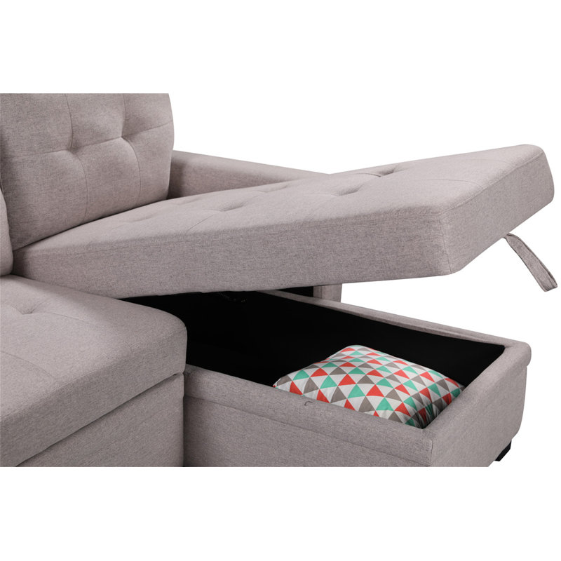 Canapé-lit modulaire réversible gris clair 84 po avec rangement Nathan, Lin gris pâle
