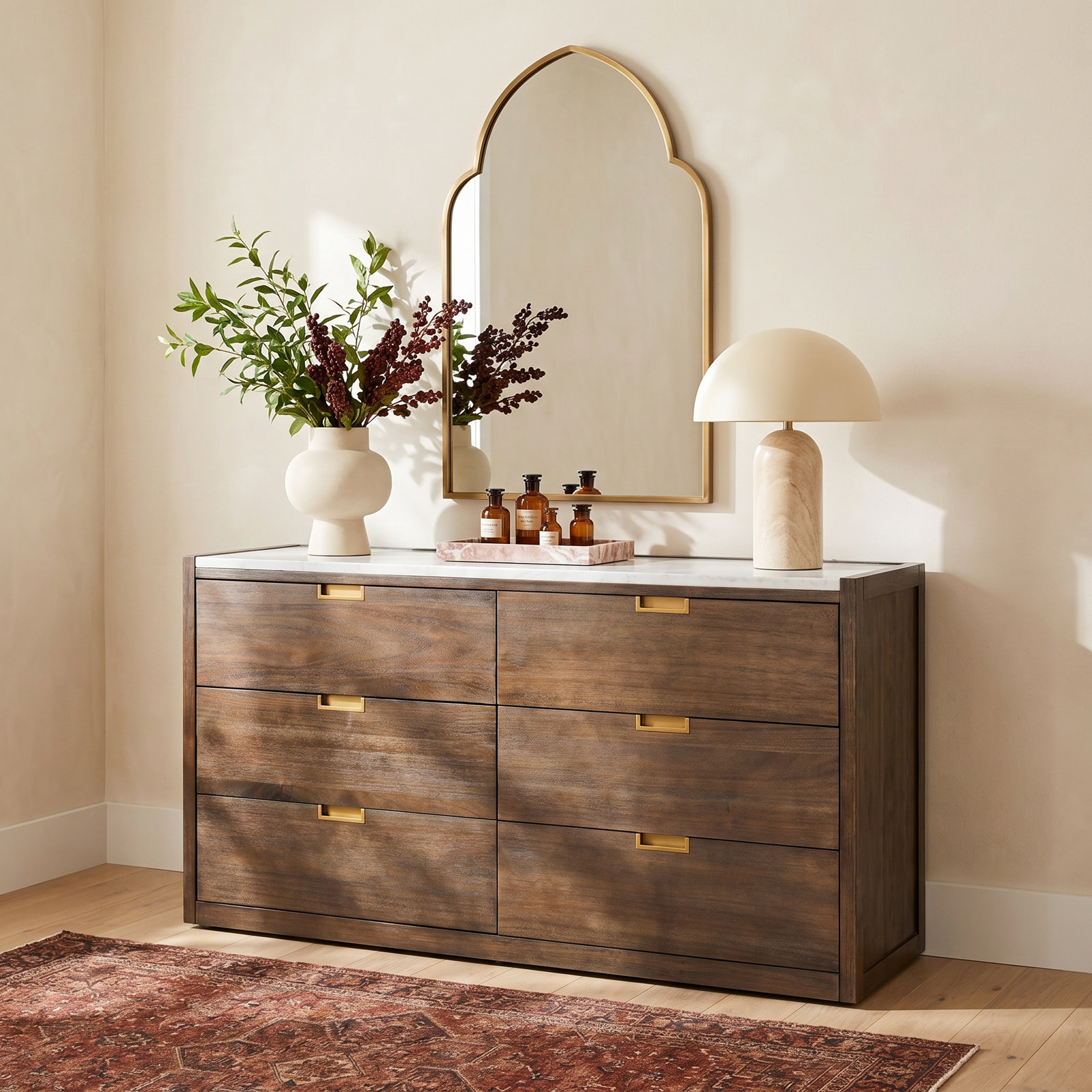 Eliane 6 - Drawer Double Dresser, Dark Chocolate