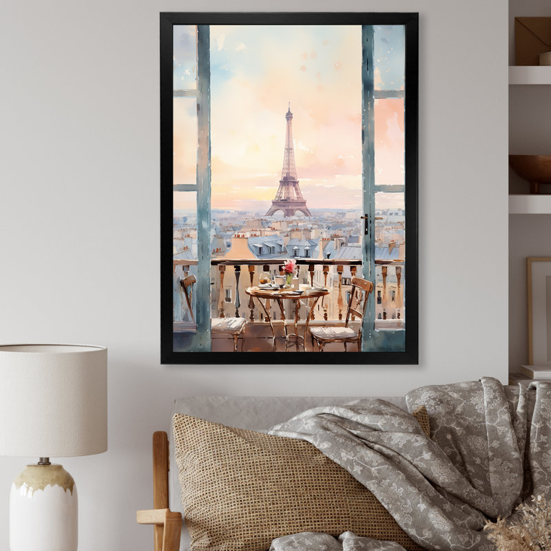 «Paris Winter Window View III - City Paris», art mural, H 20 po x l 12 po x P 1 po, Cadre simple noir