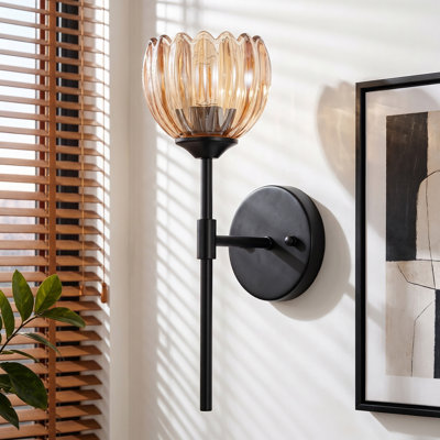 Acree Iron Armed Wall Sconce With Tulip Glass Lampshade