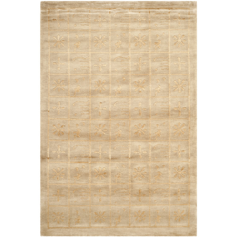 Tan Geometric Area Rug, Rectangle 5' x 7'6"