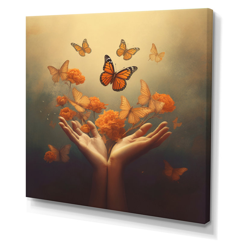 «Blossoming Butterfly Blessing Mudra» sur impression sur toile, 44" H x 44" W, Toile tendue
